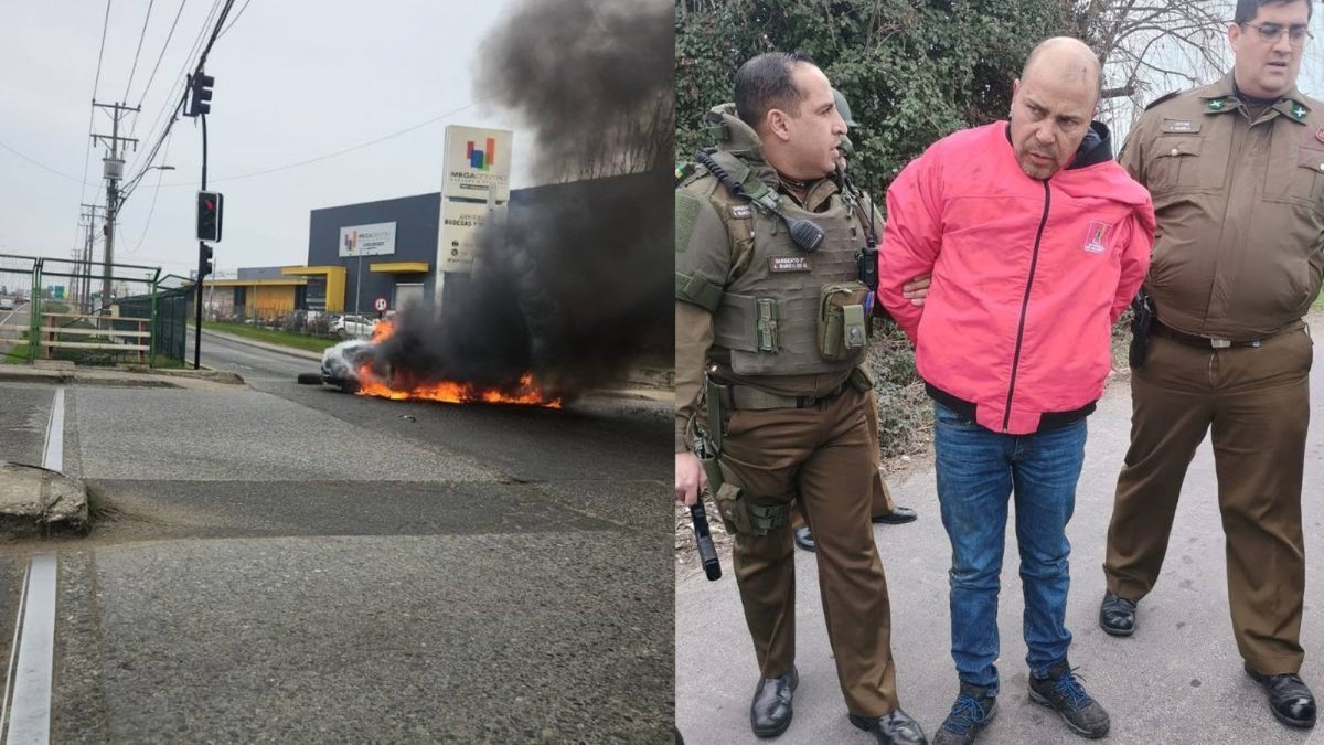 Decenas de vehículos calcinados tras asalto a Brinks en Rancagua; hay detenidos.
