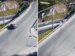 Momento impactante: camioneta cae desde el paso a nivel en la Autopista Acceso Sur.