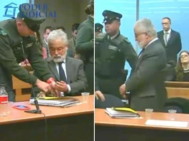 Luis Hermosilla es esposado tras ser dictada su prisión preventiva.