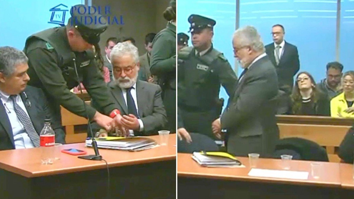 Luis Hermosilla es esposado tras ser dictada su prisión preventiva.