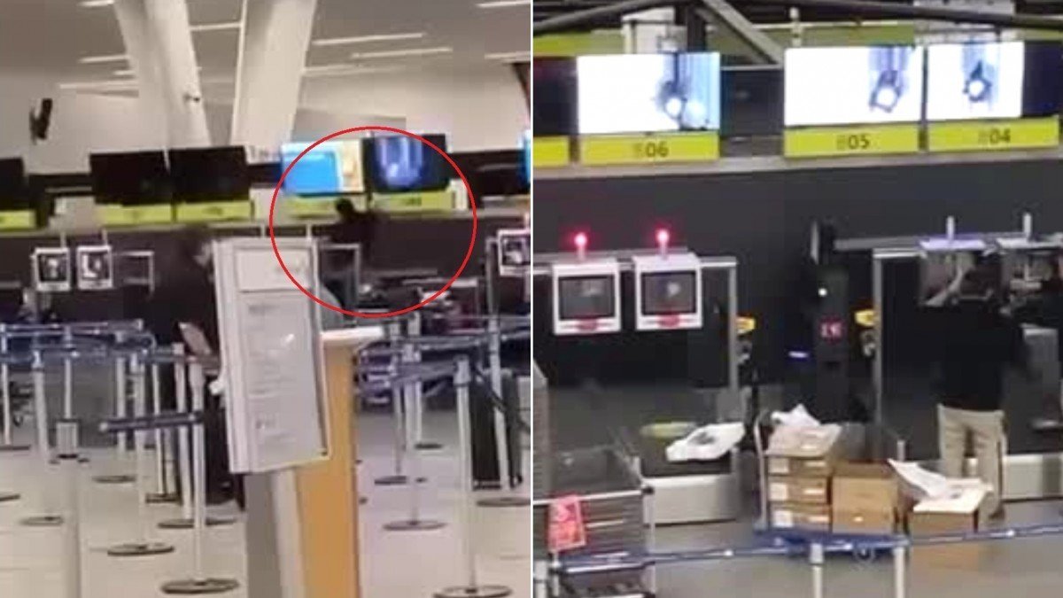Furia en el Aeropuerto de Santiago: hombre destroza pantallas tras ser estafado.