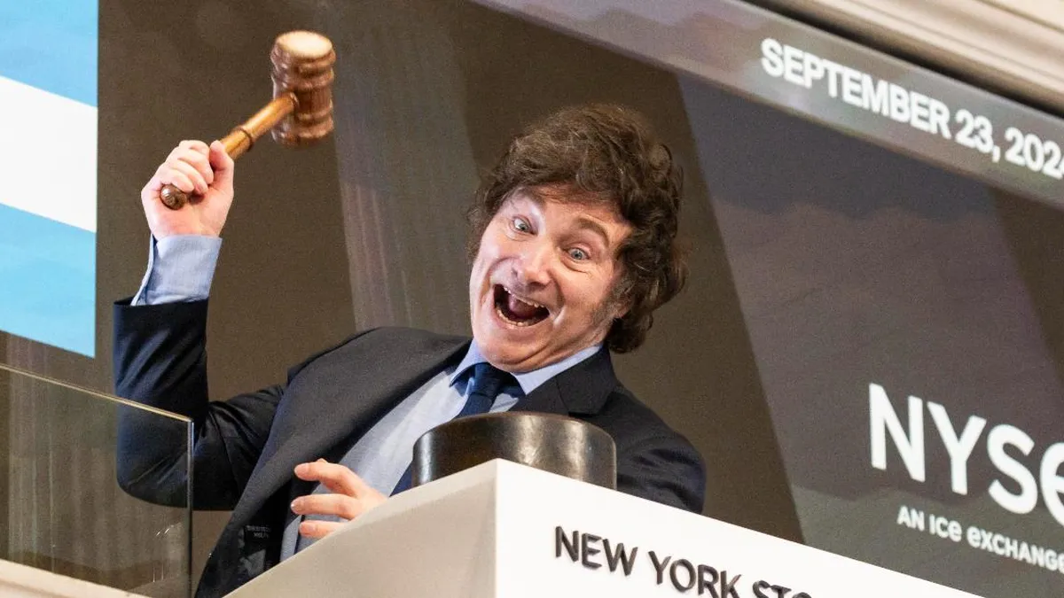 Milei inicia en la Bolsa de Nueva York y responde a críticos que "no tienen cerebro". Milei inicia en la Bolsa de Nueva York y responde a críticos que "no tienen cerebro".