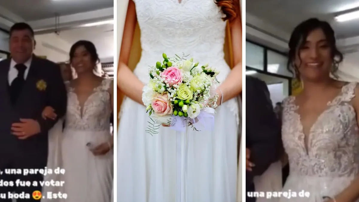 ¡Que vivan los novios! La pareja se casó y luego fue a votar en Villarrica.