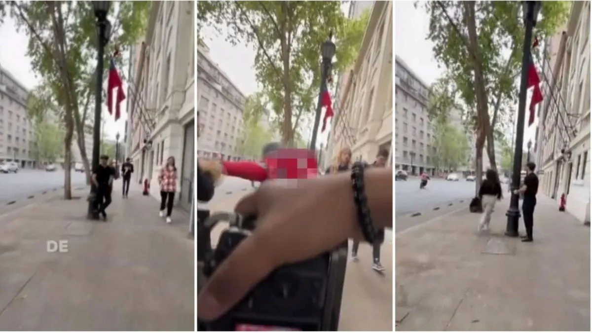 Momento impactante: un motochorro roba el celular a una mujer en Santiago.