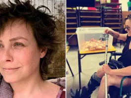 Claudia Conserva vota en silla de ruedas tras sufrir una fractura en su pierna.