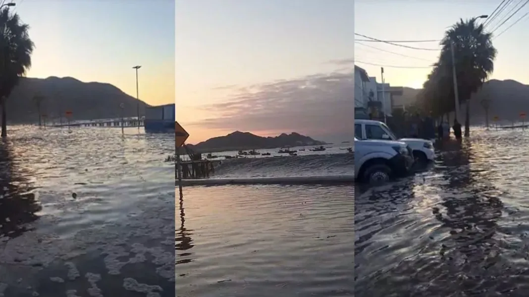 Marejadas arrasan el Muelle Histórico de Taltal y anegan una avenida principal.