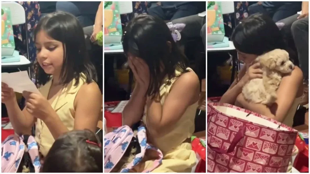 La conmovedora reacción de una niña al recibir un cachorro por Navidad.