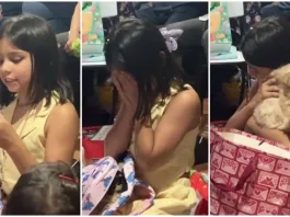 La conmovedora reacción de una niña al recibir un cachorro por Navidad.