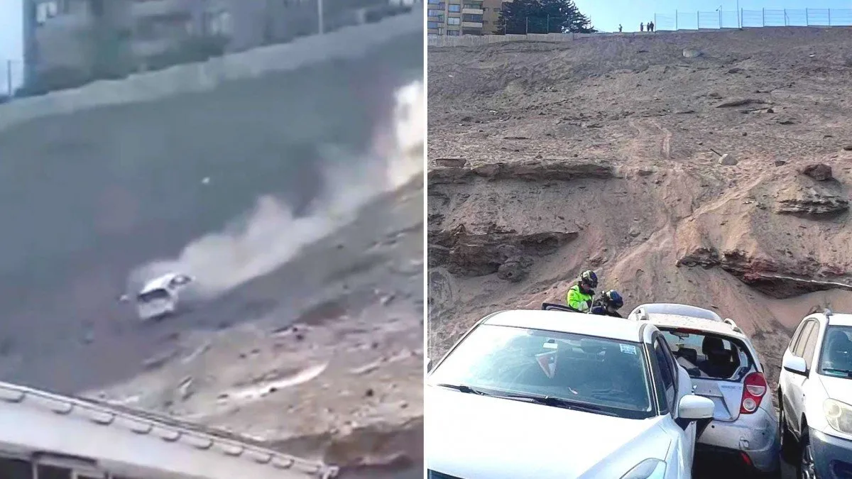 Milagro en Antofagasta: conductora sobrevive caída de 40 metros en su vehículo.