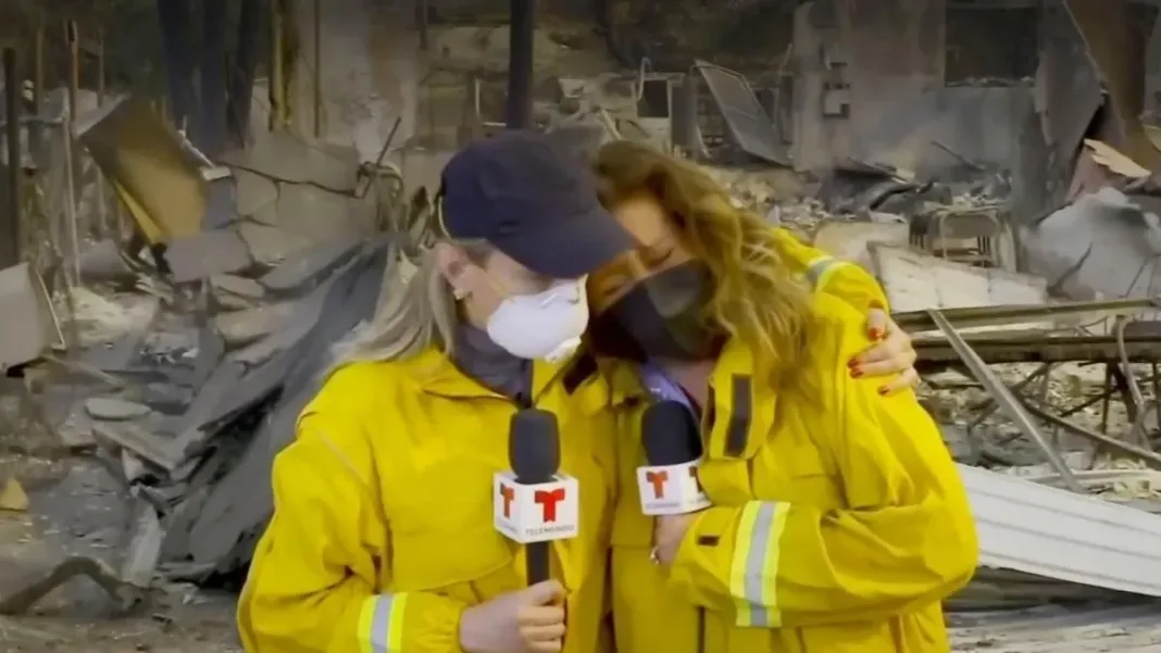 Una periodista latina se quiebra en vivo por los incendios en Los Ángeles.