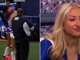 Un jugador de la NFL impacta accidentalmente a una animadora tras una patada.