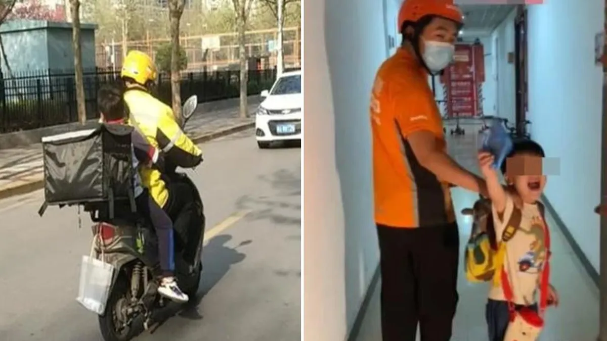Una madre en China revela que paga a un repartidor para llevar a su hijo al colegio.