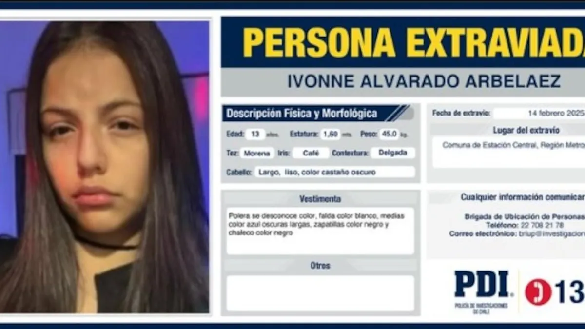PDI inicia búsqueda de niña de 13 años desaparecida en Estación Central.