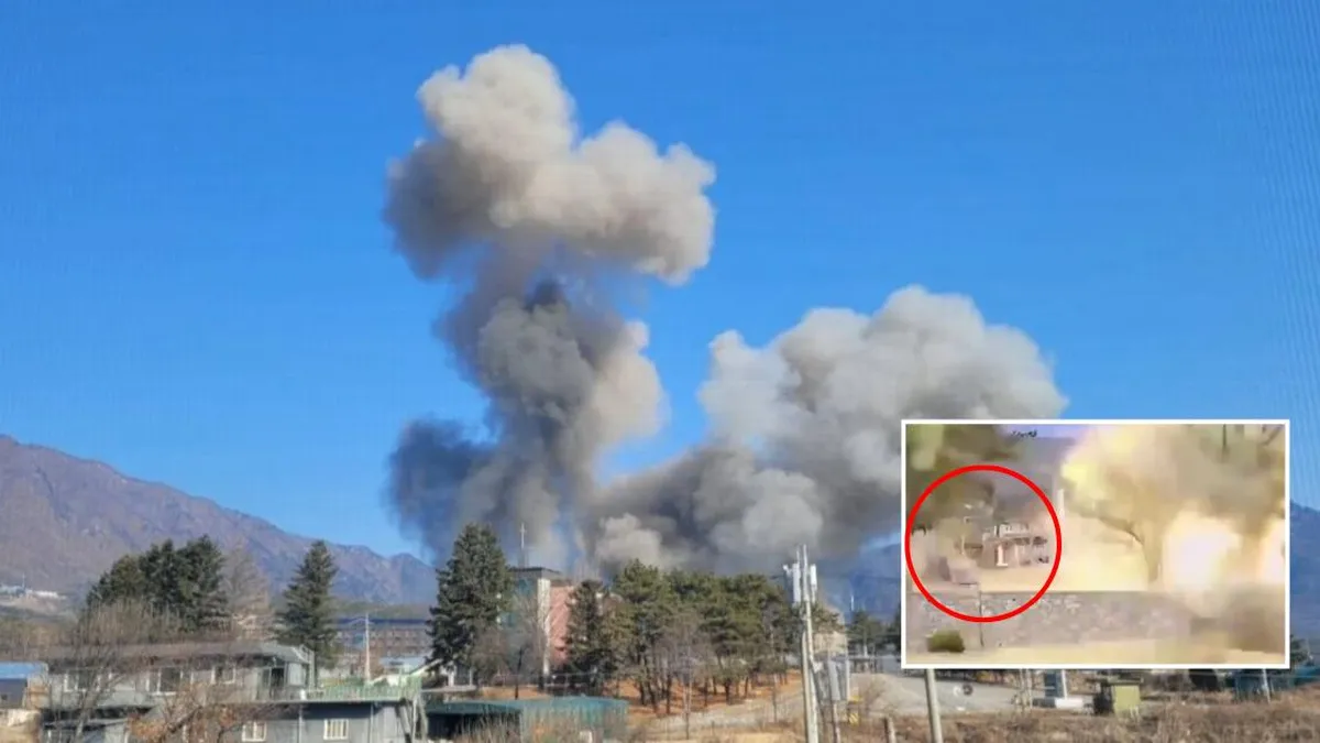 Momento del bombardeo accidental del Ejército de Corea del Sur en Pocheon.