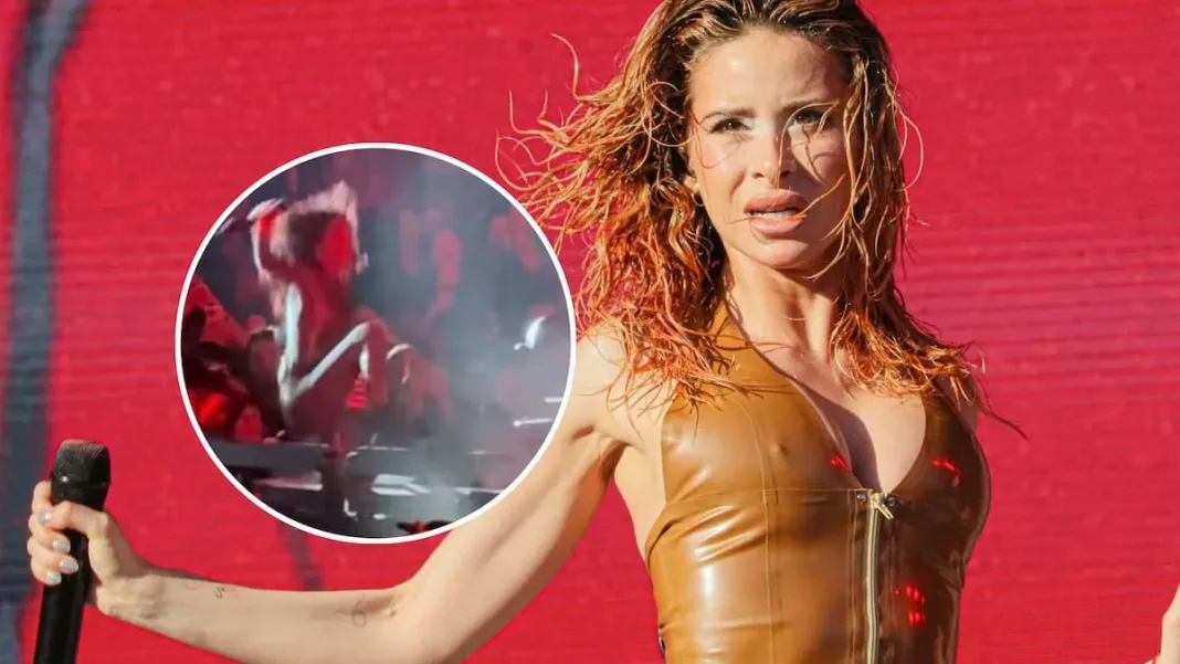 Cami sufre una caída impactante durante su show en Santiago.
