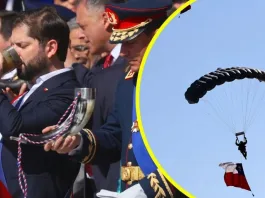 El Presidente Boric celebra con chicha en cacho y da inicio al desfile militar.