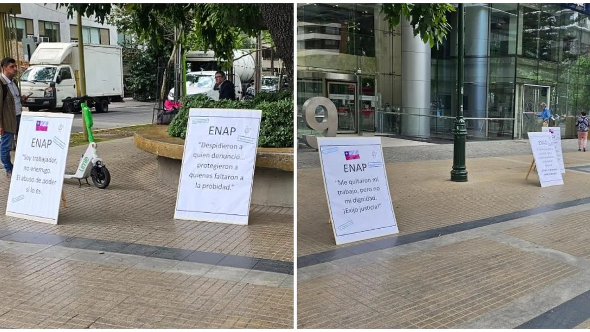 Trabajadores de Enap en Santiago protestan por despidos injustificados.