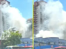 Incendio en San Miguel: Bomberos luchan por controlar el fuego en un local comercial.