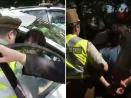 Conductora se niega a bajar del auto y oculta llaves en su sostén durante detención.