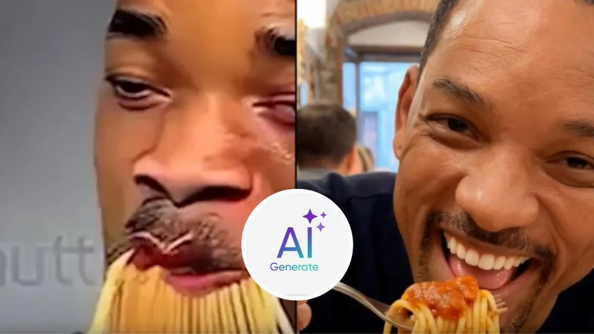 Will Smith disfruta de pasta mientras la IA avanza a pasos agigantados en 2 años.
