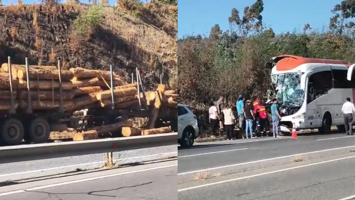 Accidente en Ruta del Itata: bus y camión chocan