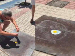 Vecinos de San Felipe cocinan un huevo en la vereda durante la ola de calor.
