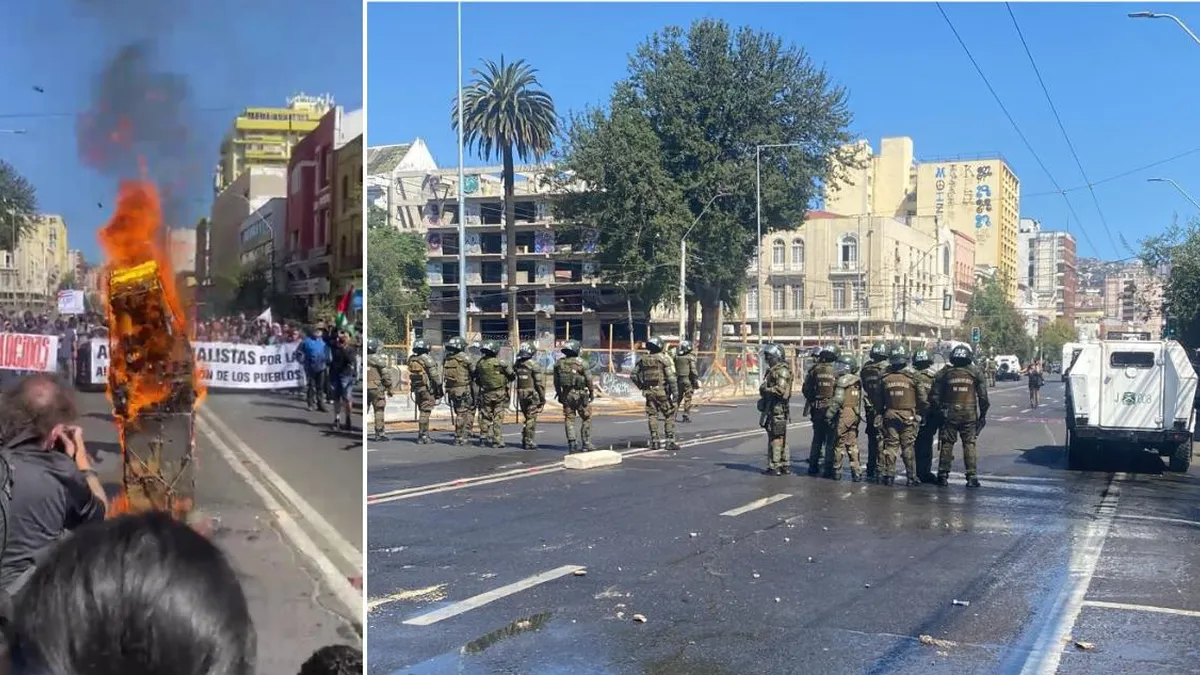 Manifestación en Valparaíso contra José Antonio Kast y la delegación estadounidense.