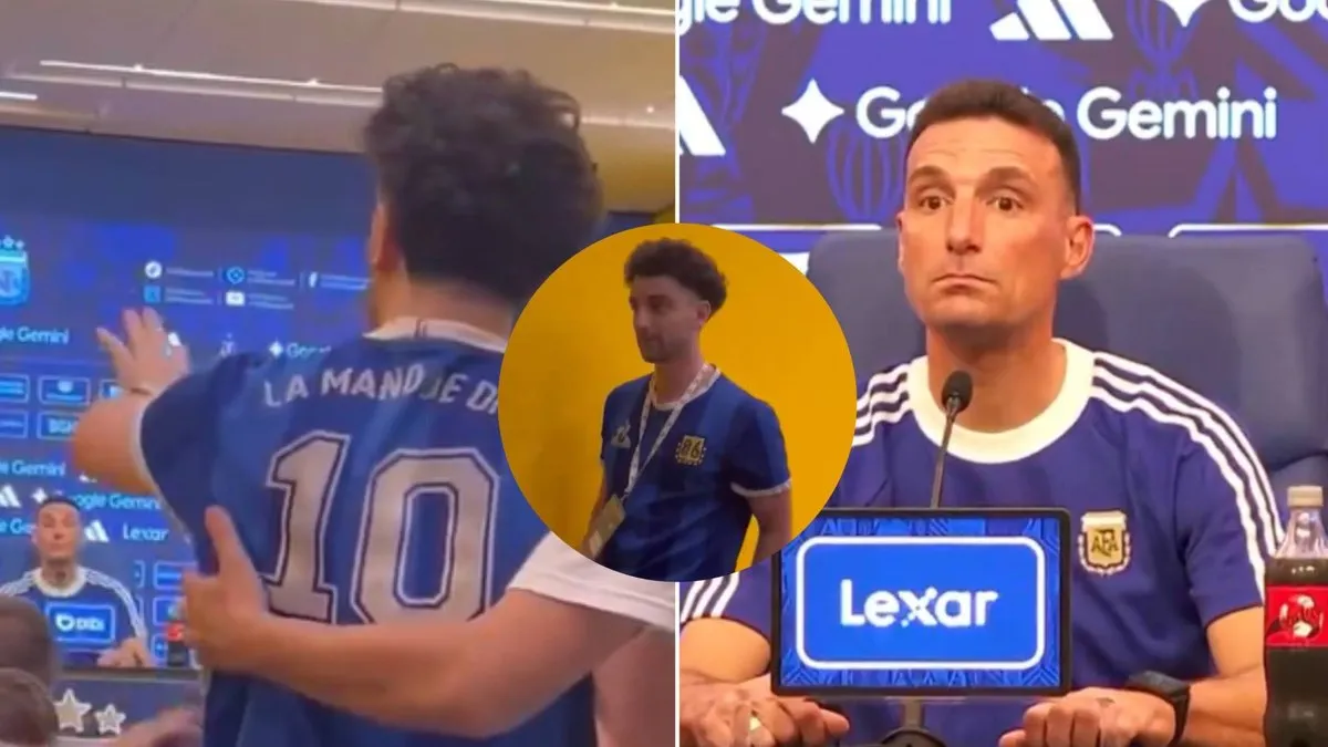 Un hincha interrumpe a Scaloni en conferencia